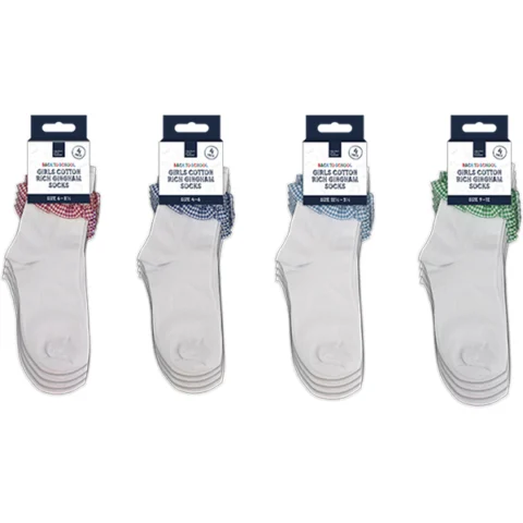 Creative Little Thinkers Girls Cotton Rich Gingham Socks 4 Pack Assorted
