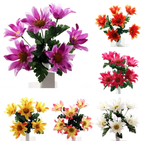 Daisy Bush Artificial Flower Stems 6pc Assorted Colours