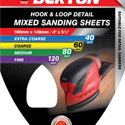 Dekton 100mm X 140mm Hook & Loop Mixed Detail Sanding Sheets 40/60/80/120 Grit