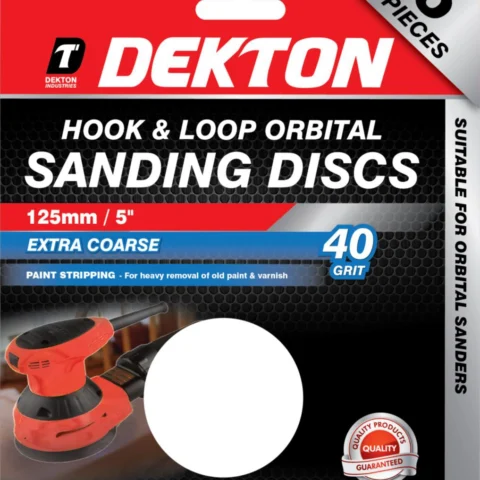 Dekton 125mm Hook & Loop Orbital 40 Grit Sanding Discs 5 Pack