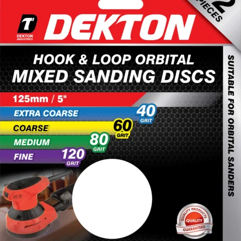 Dekton 125mm Hook & Loop Orbital Mixed Sanding Discs 12 Pack 40/60/80/120 Grit