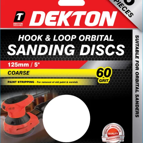Dekton 125mm Hook & Loop Orbital Sanding Discs 5 Pack 60 Grit
