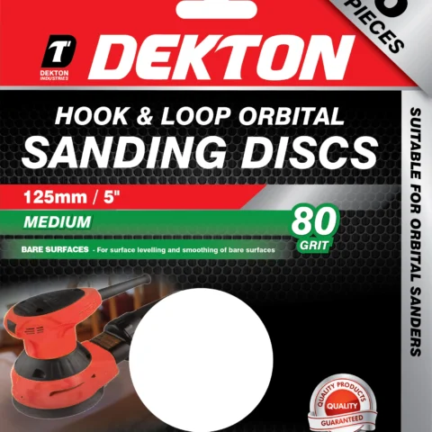 Dekton 125mm Hook & Loop Orbital Sanding Discs 5 Pack 80 Grit
