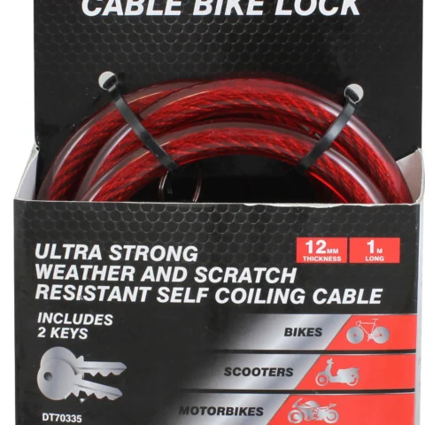Dekton 12mm X 1m Bike Lock Ultra Strong Weatherproof With Self Coiling Cable