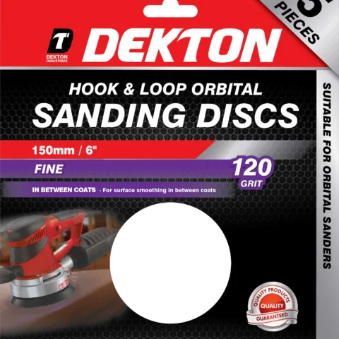 Dekton 150mm Hook & Loop 120 Grit Orbital Sanding Discs 5 Pack