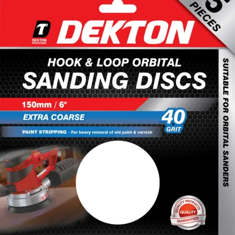 Dekton 150mm Hook & Loop 40 Grit Orbital Sanding Discs 5 Pack