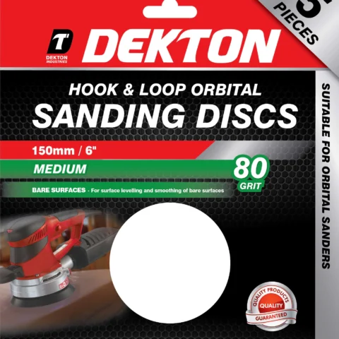 Dekton 150mm Hook & Loop 80 Grit Orbital Sanding Discs 5 Pack