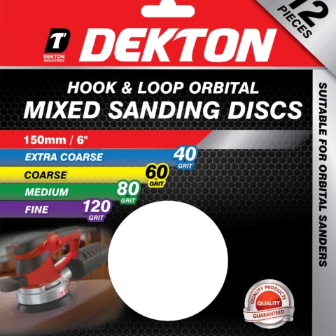 Dekton 150mm Hook & Loop Orbital 40/60/80/120 Grit Mixed Sanding Discs 12 Pack