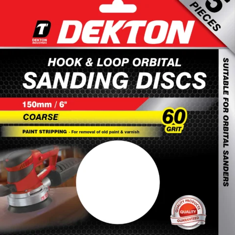 Dekton 150mm Hook & Loop Orbital Sanding Discs 5 Pack 60 Grit