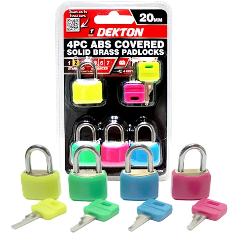 Dekton 20mm Abs Covered Solid Brass Padlock Assorted Colours 4pc
