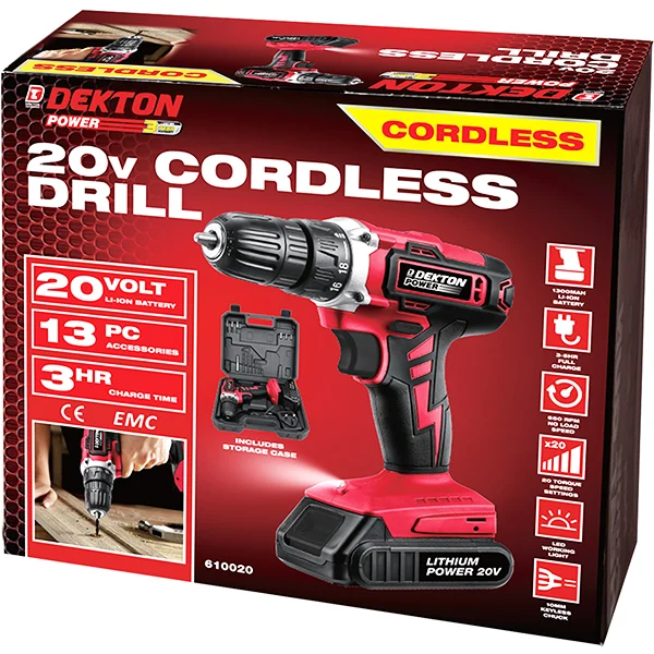Dekton 20V 1300mAh Cordless Drill Set 13pc