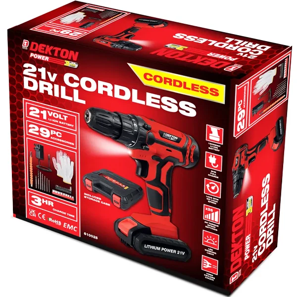 Dekton 21V 1300mAh Li-Ion Cordless Power Drill Set 29pc