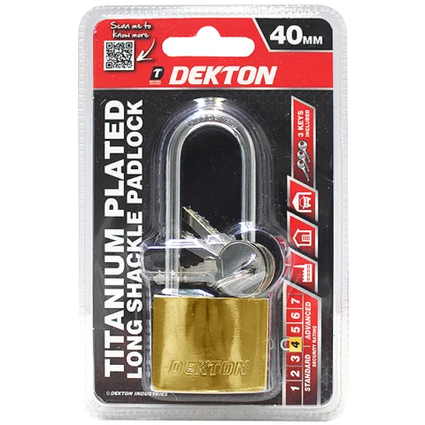 Dekton 40mm Titanium Plated Long Shackle Padlock With 3 Keys