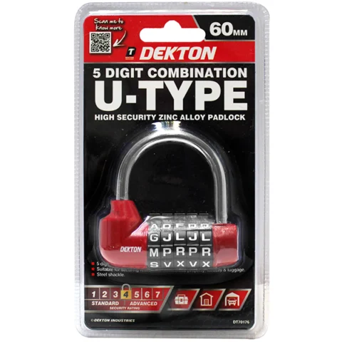Dekton 5 Digit Combination U-Type Zinc Alloy Padlock 60mm