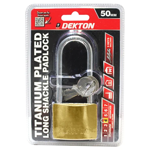 Dekton 50mm Titanium Plated Long Shackle Padlock With 3 Keys