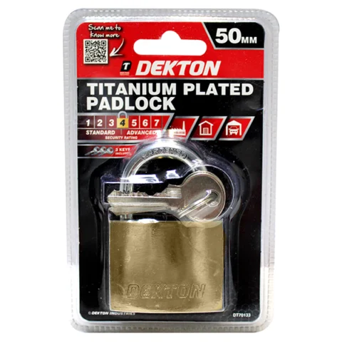 Dekton 50mm Titanium Plated Padlock With 3 Keys