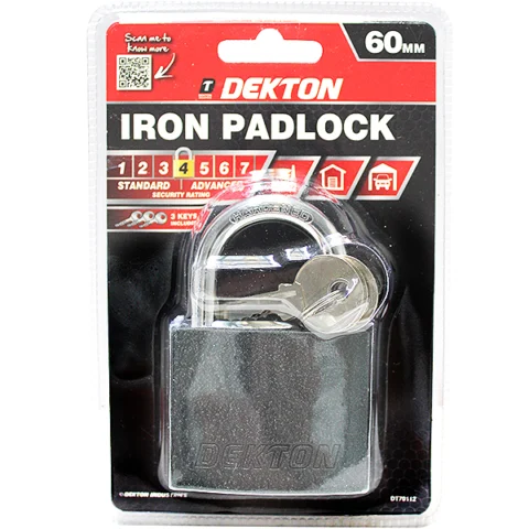 Dekton 60mm Iron Padlock With 3 Keys