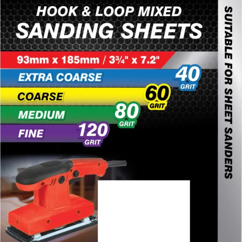 Dekton 93mm X 185mm Hook & Loop 40/60/80/120 Grit Mixed Sanding Sheets 12 Pack
