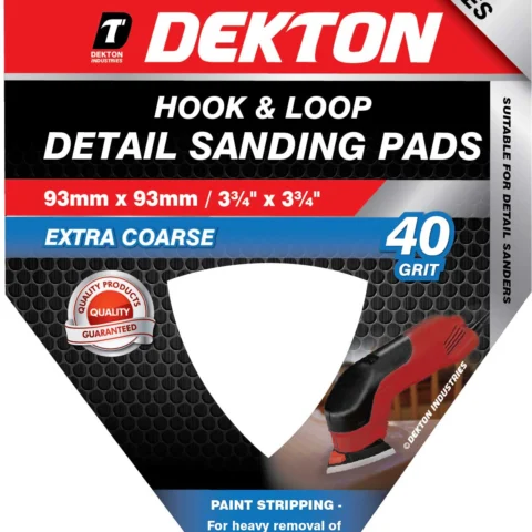 Dekton 93mm X 93mm Hook & Loop Detail 40 Grit Sanding Pads 5 Pack