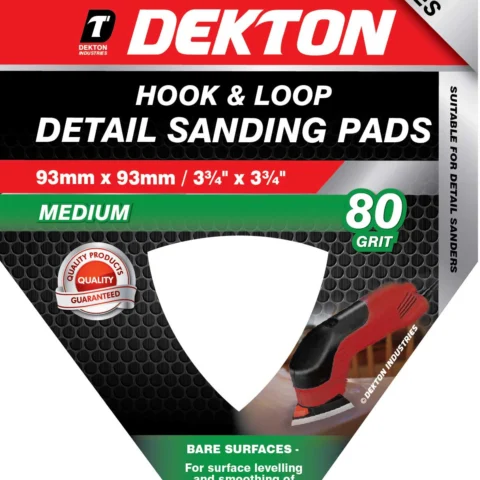 Dekton 93mm X 93mm Hook & Loop Detail Sanding Pads 80 Grit