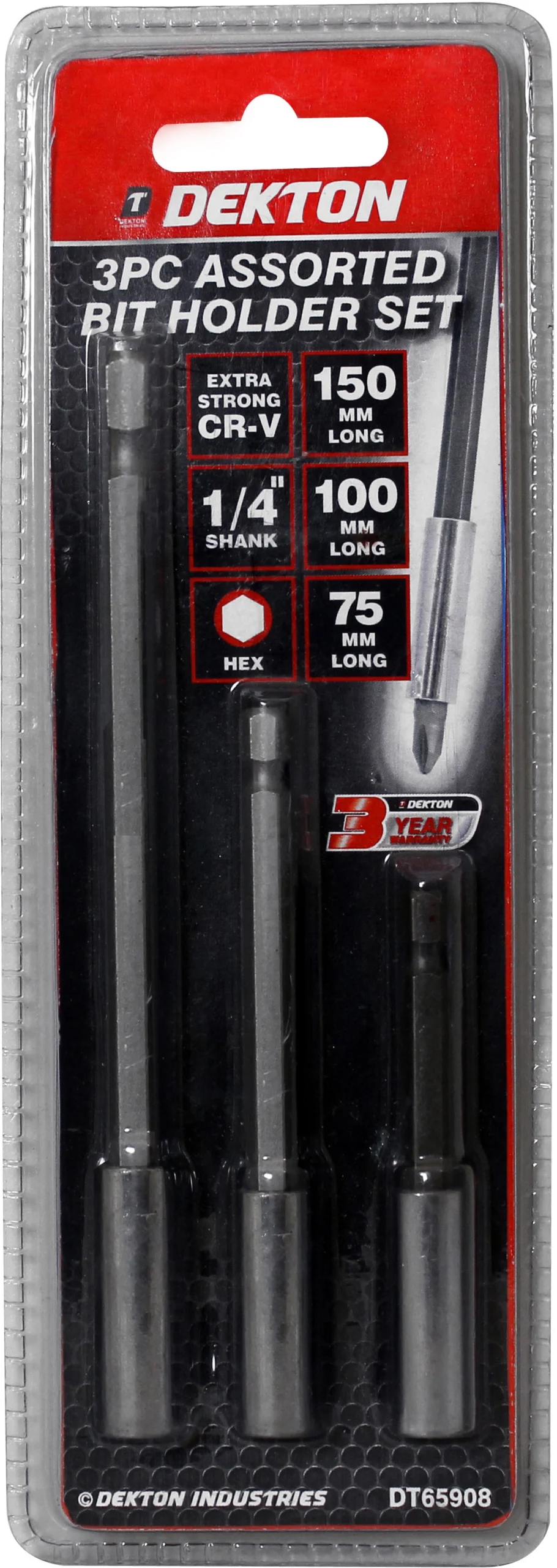 Dekton Assorted Cr-V Bit Holder Set 3 Pack