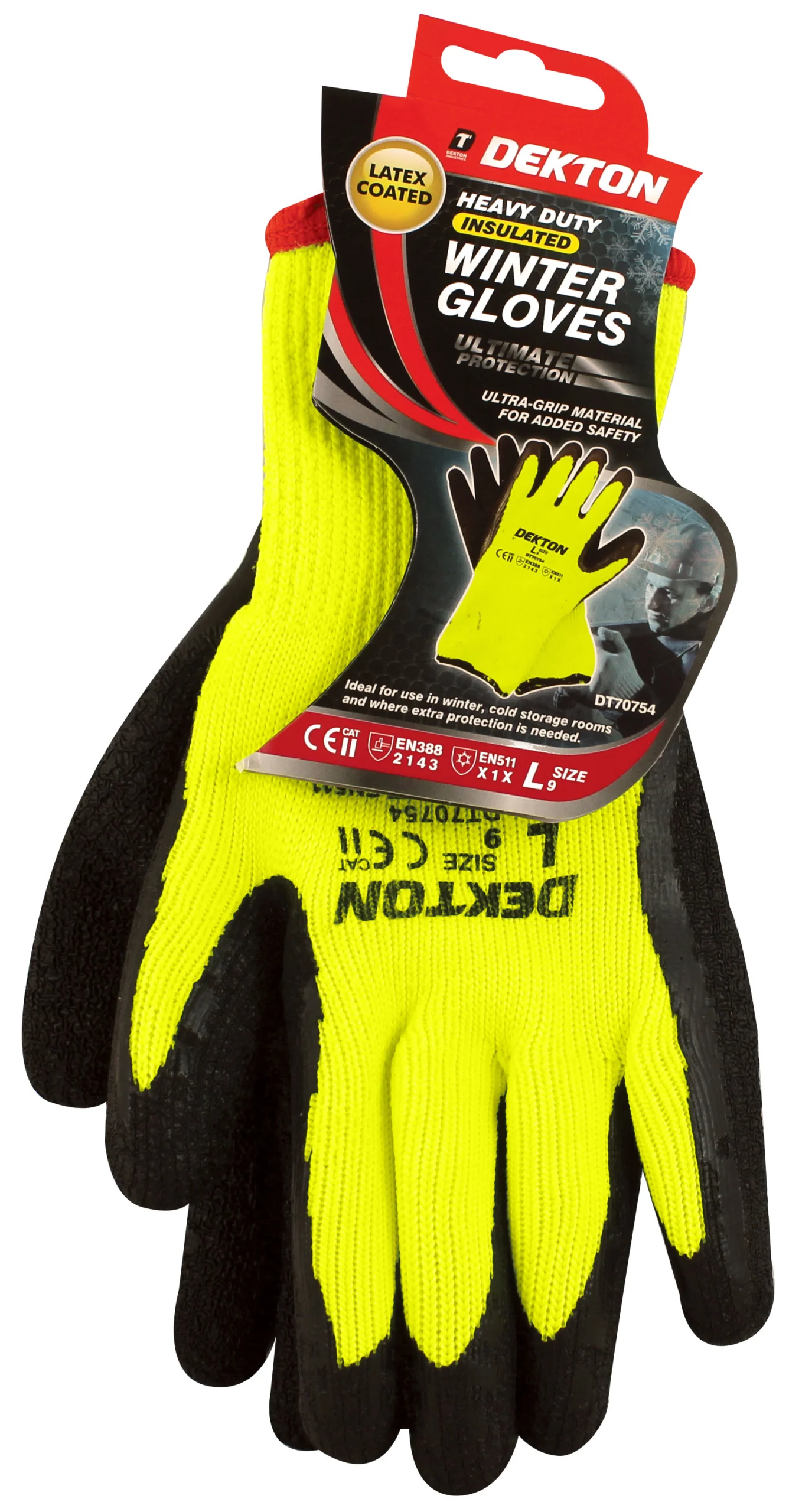 Dekton Black/Hi-Vis Green Insulated Latex Working Gloves Size 9 Large
