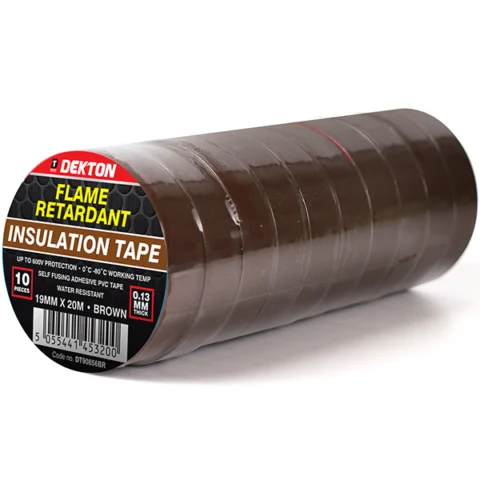 Dekton Brown Flame Retardant Insulation Tape 19mm X 20m 10 Pack