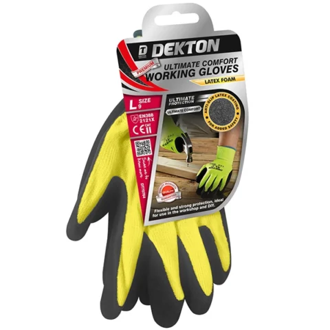 Dekton Comfort Grip Black/Hi Vis Green Latex Foam Working Gloves Size 9 Large