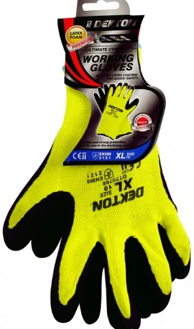 Dekton Comfort Grip Working Gloves Black/Hi Vis Green Latex Foam 10/Xl