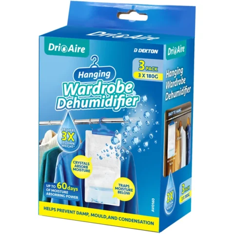 Dekton Dri Aire Hanging Wardrobe Dehumidifier 3 X 180g