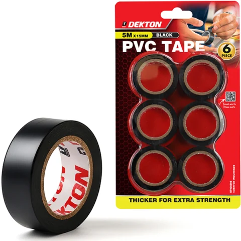 Dekton Extra Thick Black PVC Tape 5m X 15mm 6 Pack
