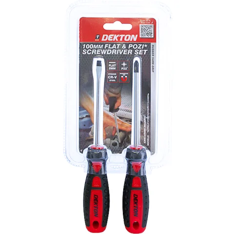 Dekton Flat & Pozi* Cr-V 100mm Screwdriver Set