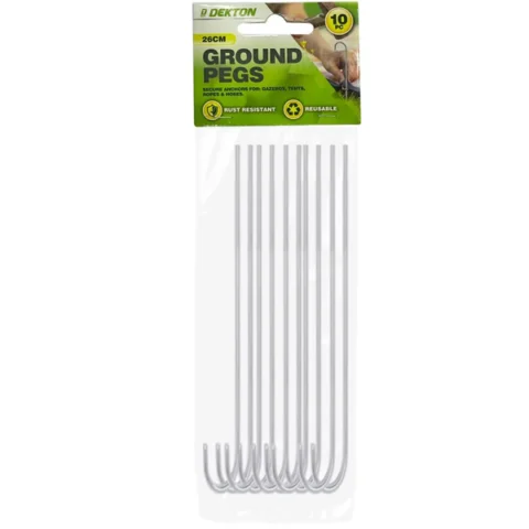 Dekton Galvanised Steel Ground Pegs 26cm 10 Pack