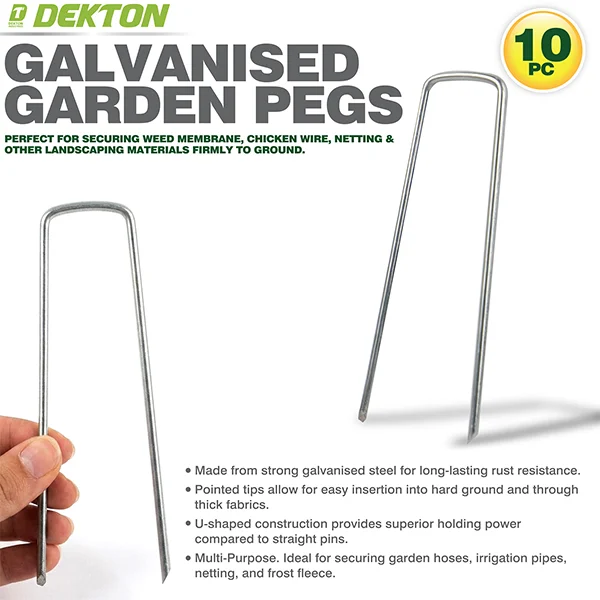 Dekton Galvanised Steel U-Shaped Garden Pegs 3cm X 14cm 10 Pack