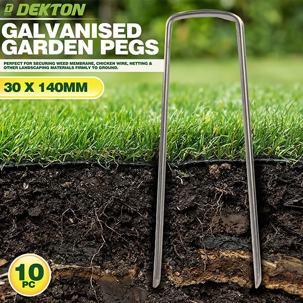 Dekton Galvanised Steel U-Shaped Garden Pegs 3cm X 14cm 10 Pack