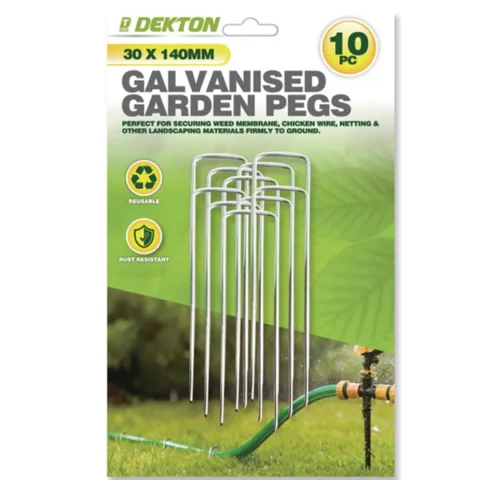 Dekton Galvanised Steel U-Shaped Garden Pegs 3cm X 14cm 10 Pack