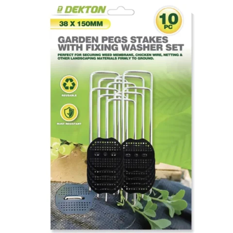 Dekton Garden Peg Stakes with Fixing Washer Set 38mm X 150mm 10pc