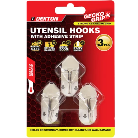 Dekton Gecko Grip Adhesive Clear Utensil Hook Set 3pc