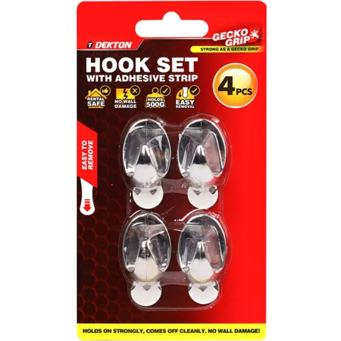 Dekton Gecko Grip Chrome Adhesive Hook Set 4pc