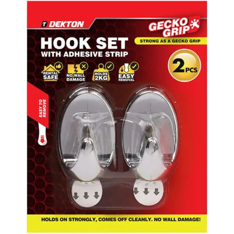 Dekton Gecko Grip Chrome Adhesive Hooks 2 Pack