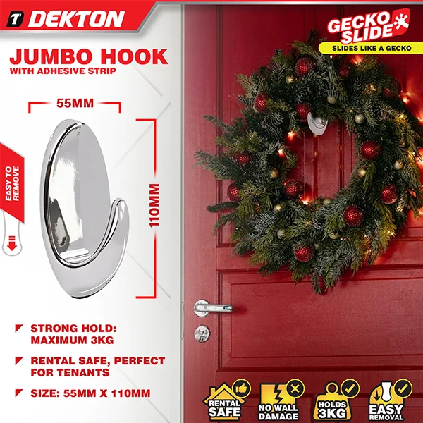 Dekton Gecko Grip Chrome Jumbo Hook with Adhesive Strip