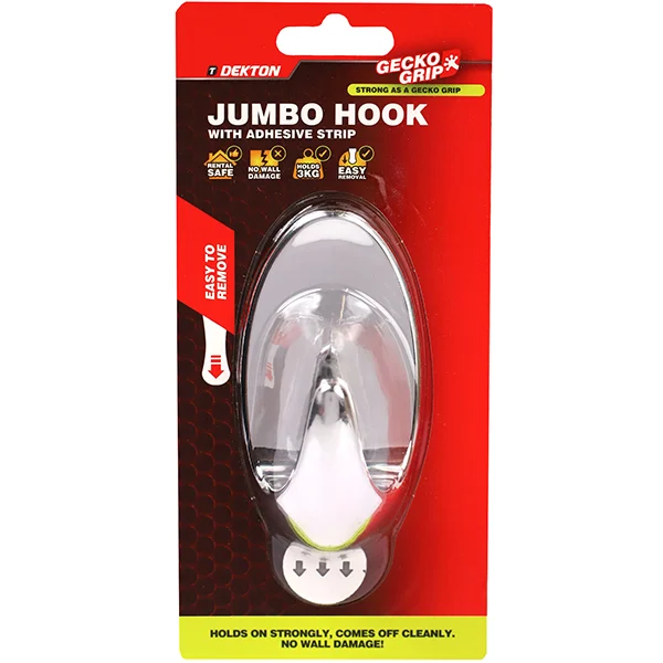 Dekton Gecko Grip Chrome Jumbo Hook with Adhesive Strip