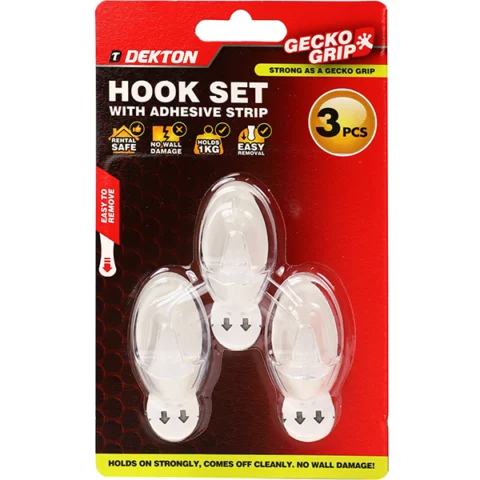 Dekton Gecko Grip Clear Adhesive Hook Set 3pc