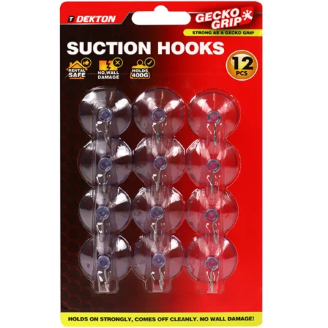 Dekton Gecko Grip Medium Clear Suction Hooks 12pc