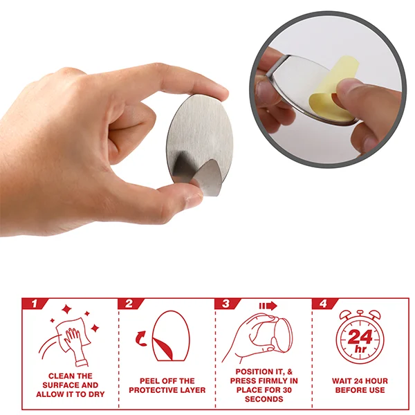 Dekton Gecko Grip Self-Adhesive Stainless Steel Hook Set 3pc