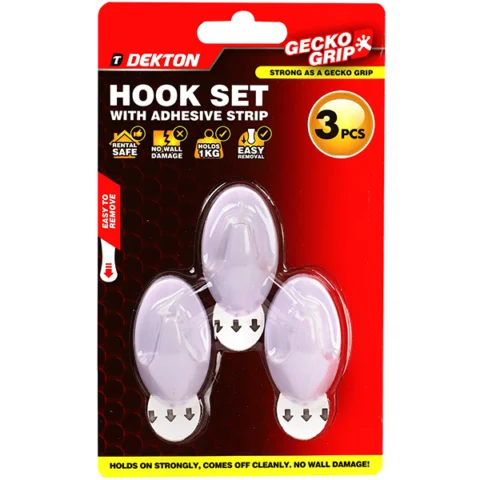 Dekton Gecko Grip White Adhesive Hook Set 3pc