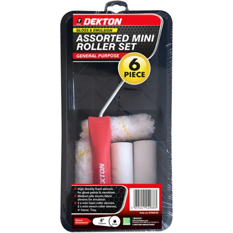 Dekton Gloss & Emulsion Assorted Mini Paint Roller Set 4" 6pc