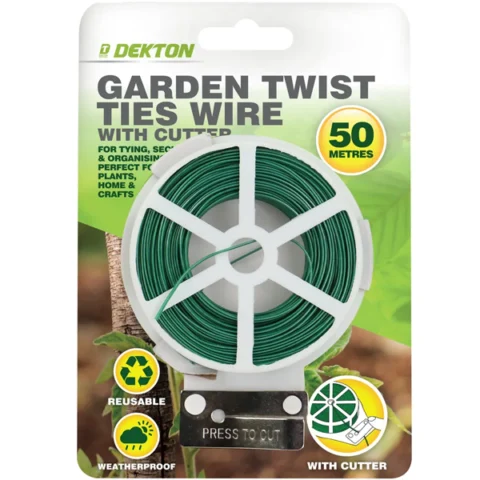 Dekton Green Garden Twist Ties Wire With Cutter 50m