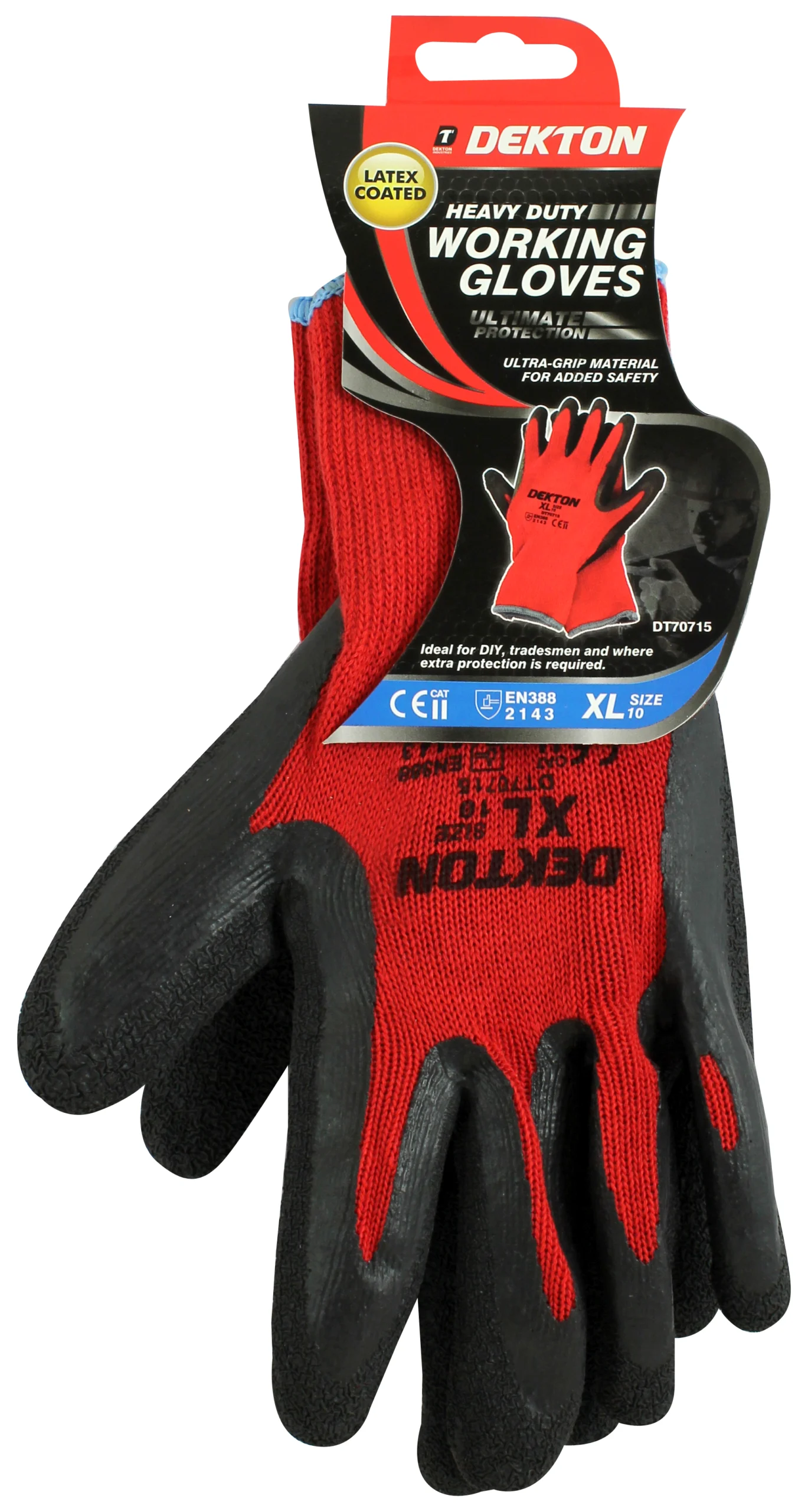 Dekton Heavy Duty Black/Red Latex Working Gloves Size 10 Xl