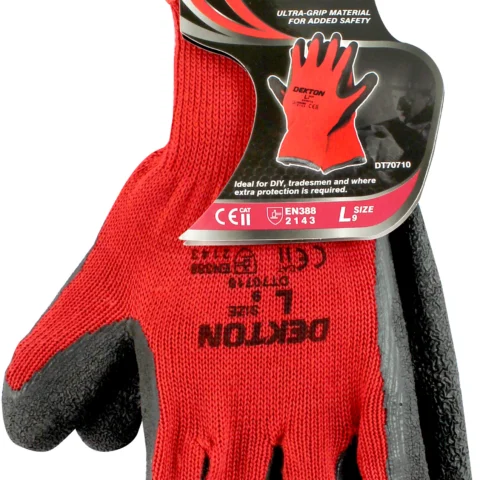 Dekton Heavy Duty Red & Black Latex Working Gloves Size 9 Large
